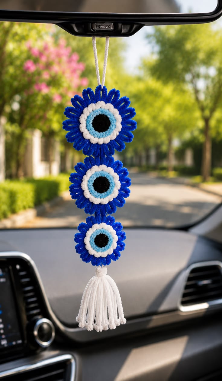 Evil-Eye Car Hanging — handmade pipe cleaner car & home by Nimantran by Amisha