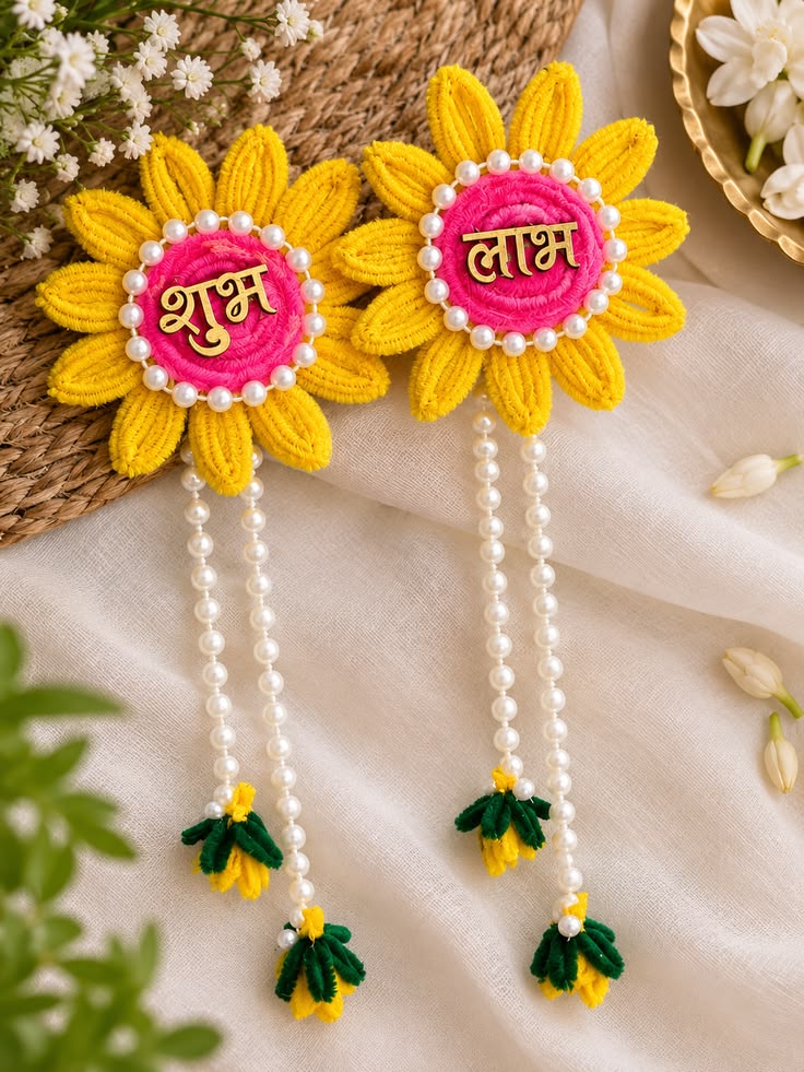 Shubh Labh Pair — handmade Diwali door decor decoration by Nimantran by Amisha