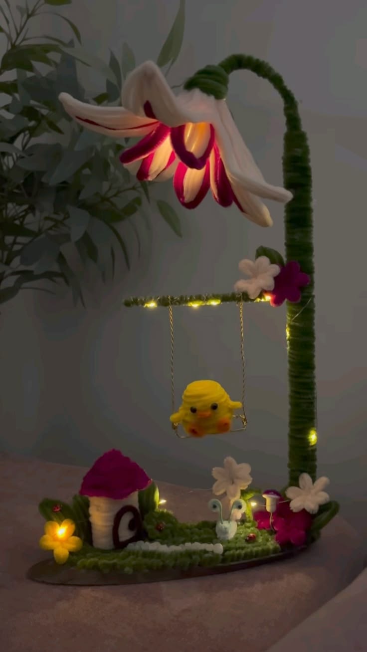 Fairy Garden Lamp — handmade pipe cleaner statement lamp by Nimantran by Amisha