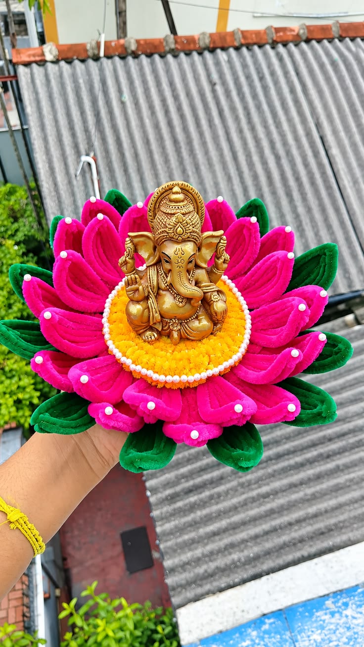 Ganesha Lotus Aasan — Single — handmade Diwali pooja decoration by Nimantran by Amisha